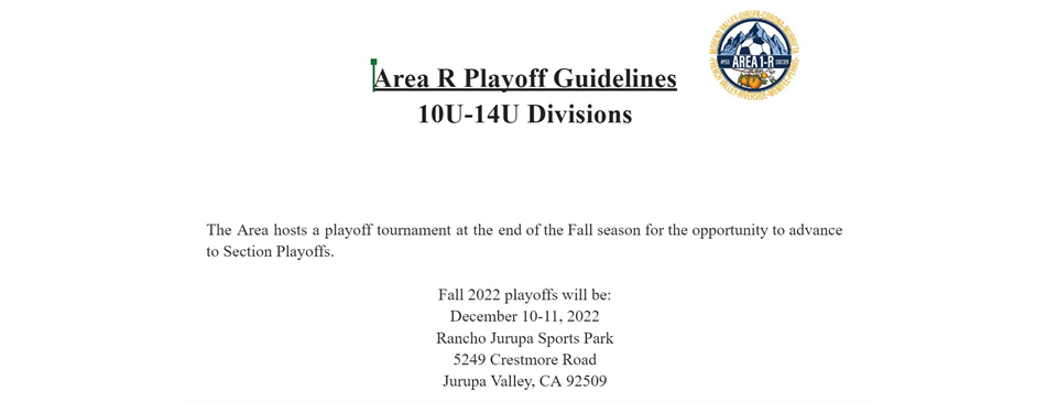 2022 Area Playoff Guidelines