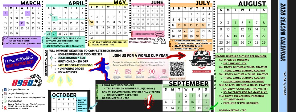 2026 RSSC Calendar