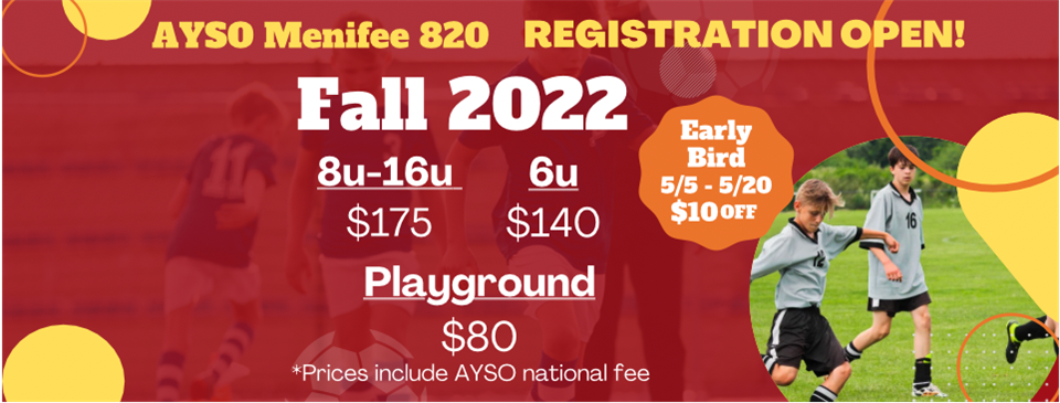 Menifee AYSO Fall Registration is open