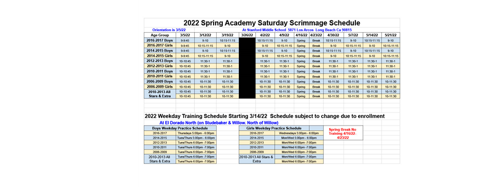 spring soccer schedule