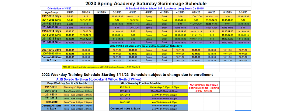 spring soccer schedule