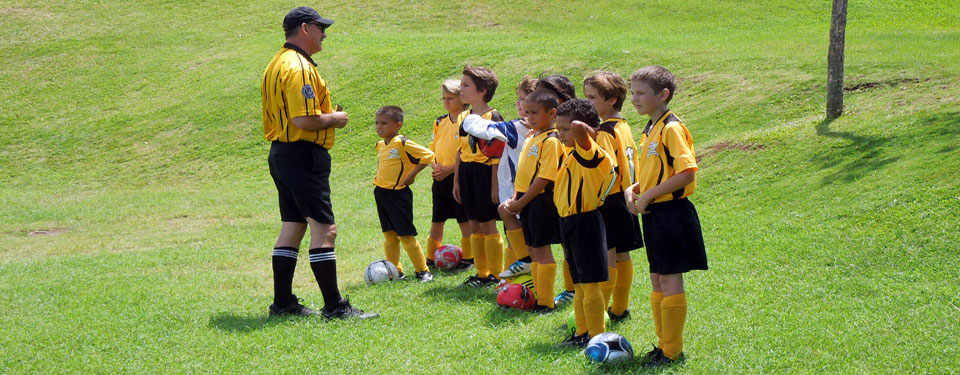 Pre-game talk with a referee.