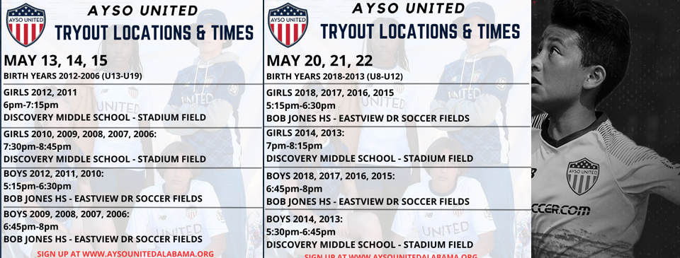 Tryouts Times and Locations Announced!
